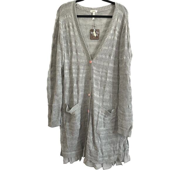 Matilda Jane Sweaters - MATILDA JANE Wonderment Stay Cozy Cardigan Duster Ruffle Hem MultiButtons XL NWT